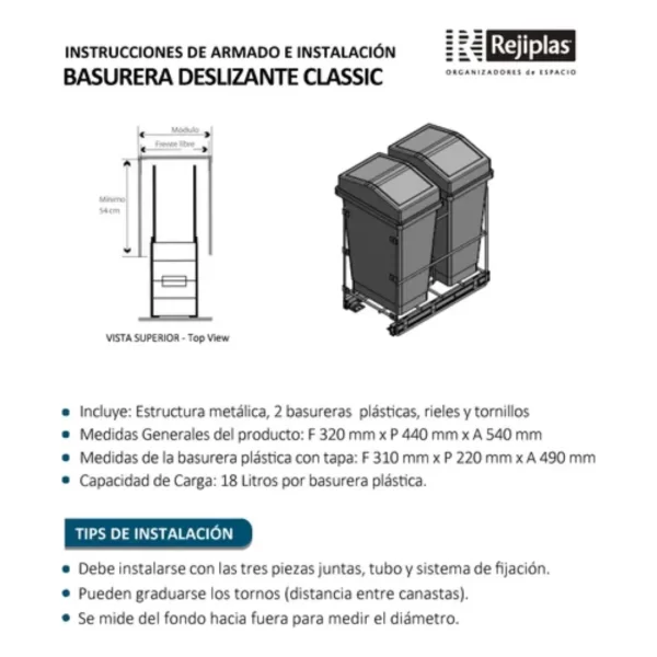 BASURERA DOBLE CIERRE LENTO REJIPLAS - Imagen 3