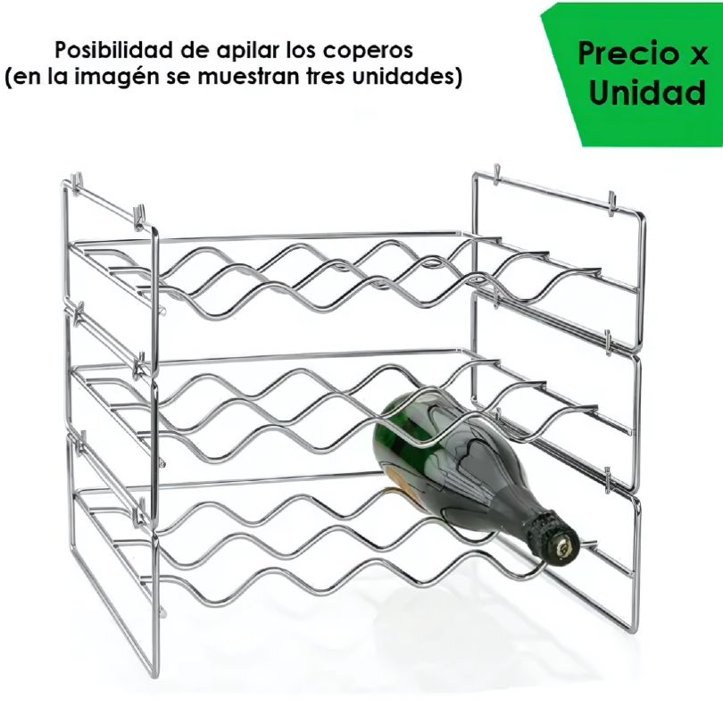 Botellero Pequeño 4 Botellas 1 Nivel Cromado - Apilable - Imagen 5